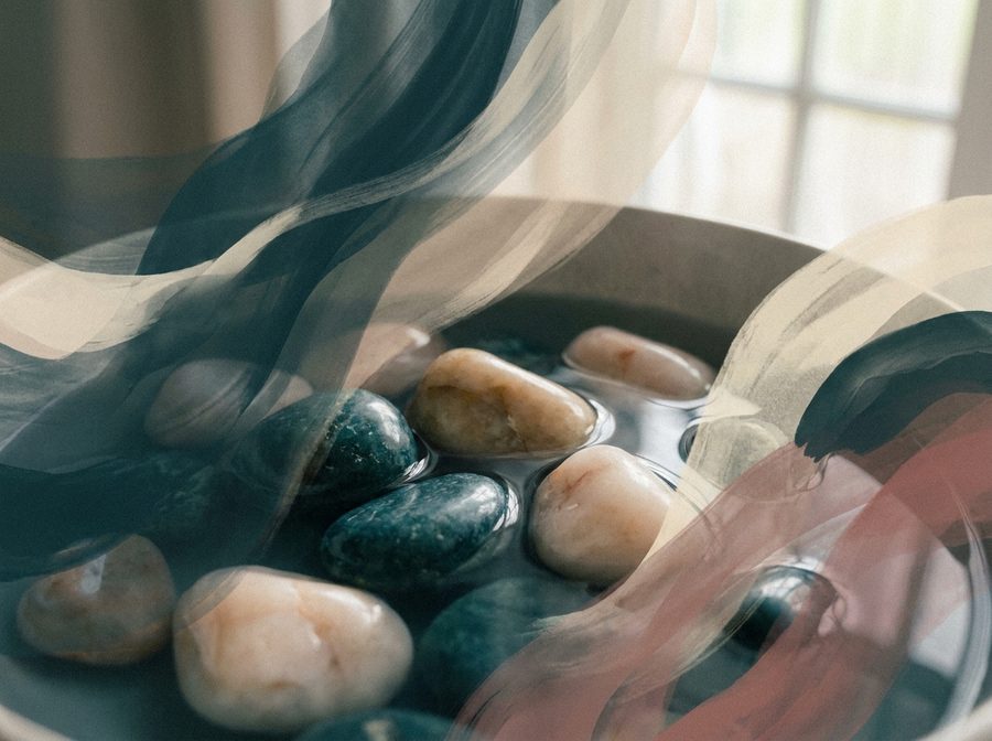 Calm still water with grounding stones, a steady space for men